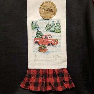 Brownlow Gifts "Red Truck" by Susan Winget Buffalo Plaid Ruffled Trim 100% Cott…